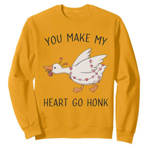 Funny Valentine Goose Sweatshirt You Make My Heart Go Honk Cute Romantic Gift TS02 Gold Print Your Wear
