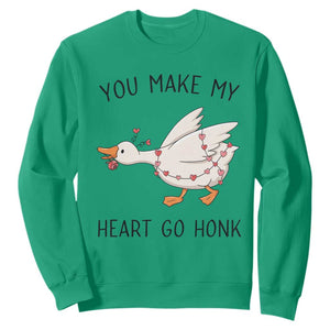 Funny Valentine Goose Sweatshirt You Make My Heart Go Honk Cute Romantic Gift TS02 Irish Green Print Your Wear