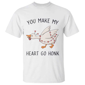 Funny Valentine Goose T Shirt You Make My Heart Go Honk Cute Romantic Gift TS02 White Print Your Wear