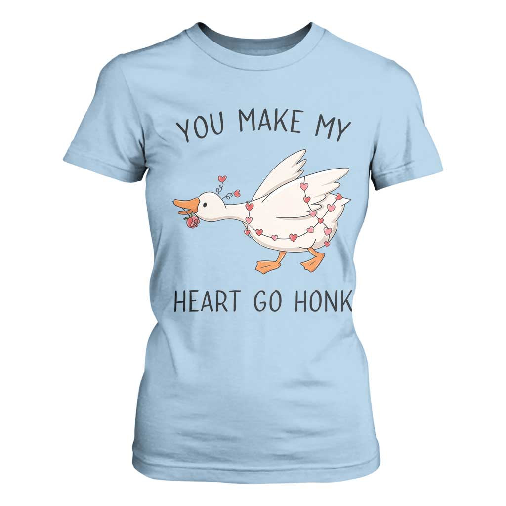 Funny Valentine Goose T Shirt For Women You Make My Heart Go Honk Cute Romantic Gift TS02 Light Blue Print Your Wear