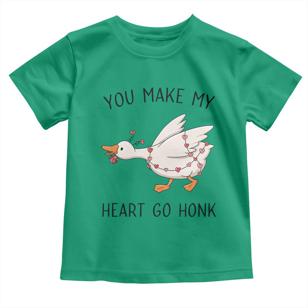 Funny Valentine Goose Toddler T Shirt You Make My Heart Go Honk Cute Romantic Gift TS02 Irish Green Print Your Wear