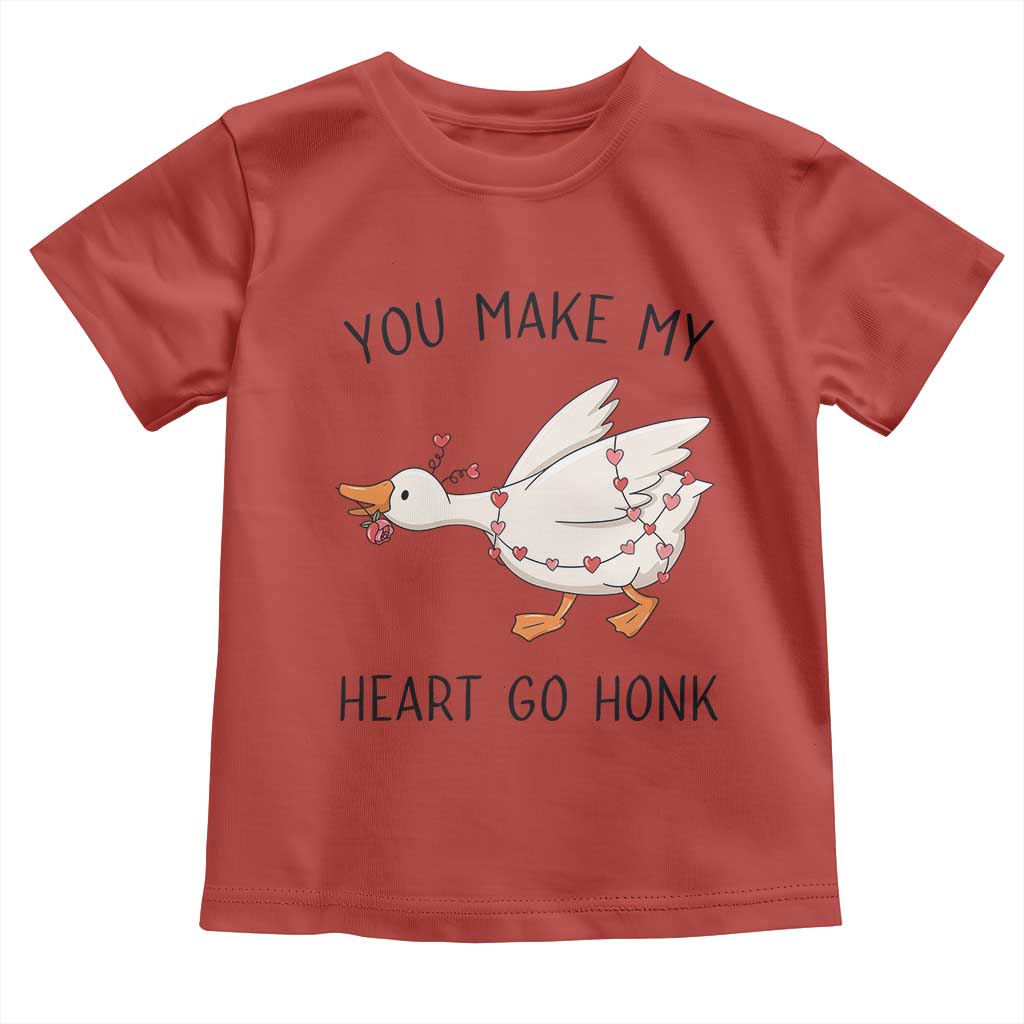 Funny Valentine Goose Toddler T Shirt You Make My Heart Go Honk Cute Romantic Gift TS02 Red Print Your Wear