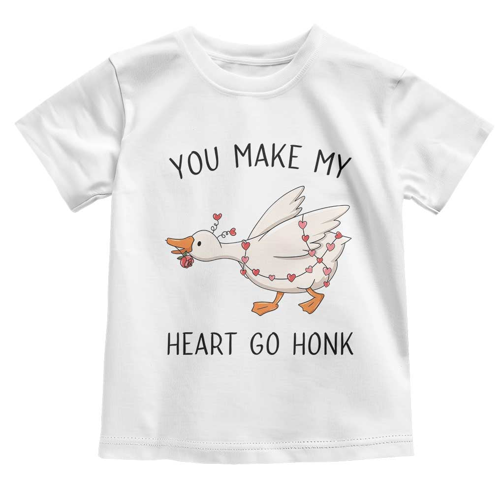Funny Valentine Goose Toddler T Shirt You Make My Heart Go Honk Cute Romantic Gift TS02 White Print Your Wear