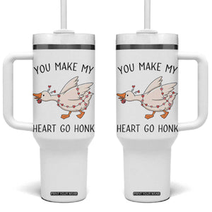 Funny Valentine Goose Tumbler With Handle You Make My Heart Go Honk Cute Romantic Gift TS02 One Size: 40 oz White Print Your Wear