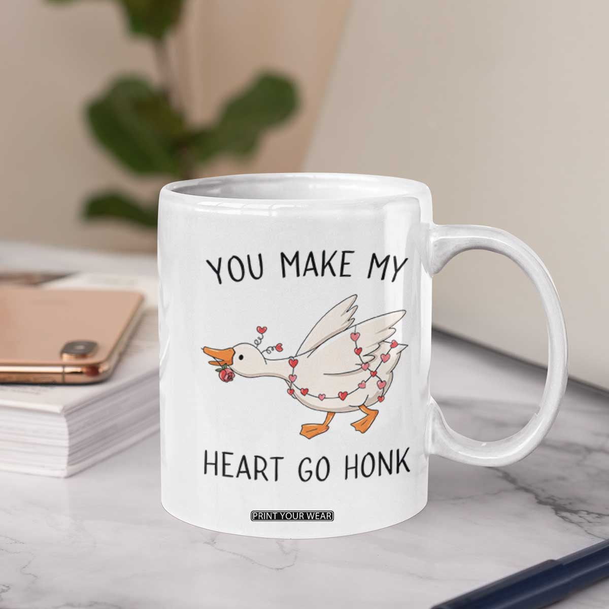 Funny Valentine Goose Coffee Mug You Make My Heart Go Honk Cute Romantic Gift TS02 Print Your Wear