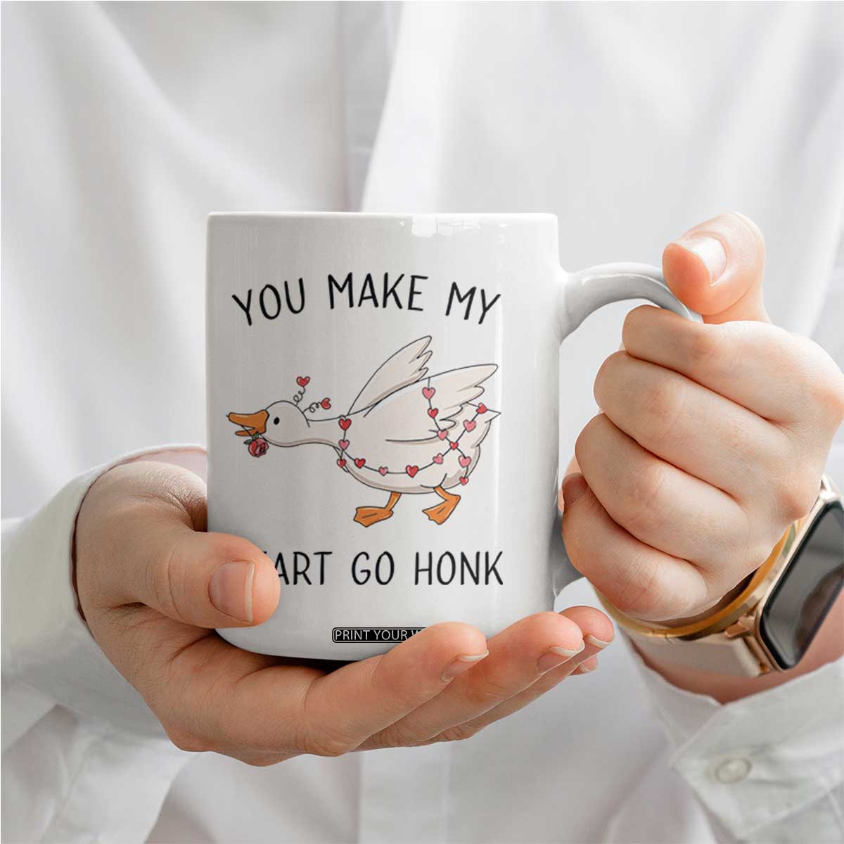 Funny Valentine Goose Coffee Mug You Make My Heart Go Honk Cute Romantic Gift TS02 Print Your Wear