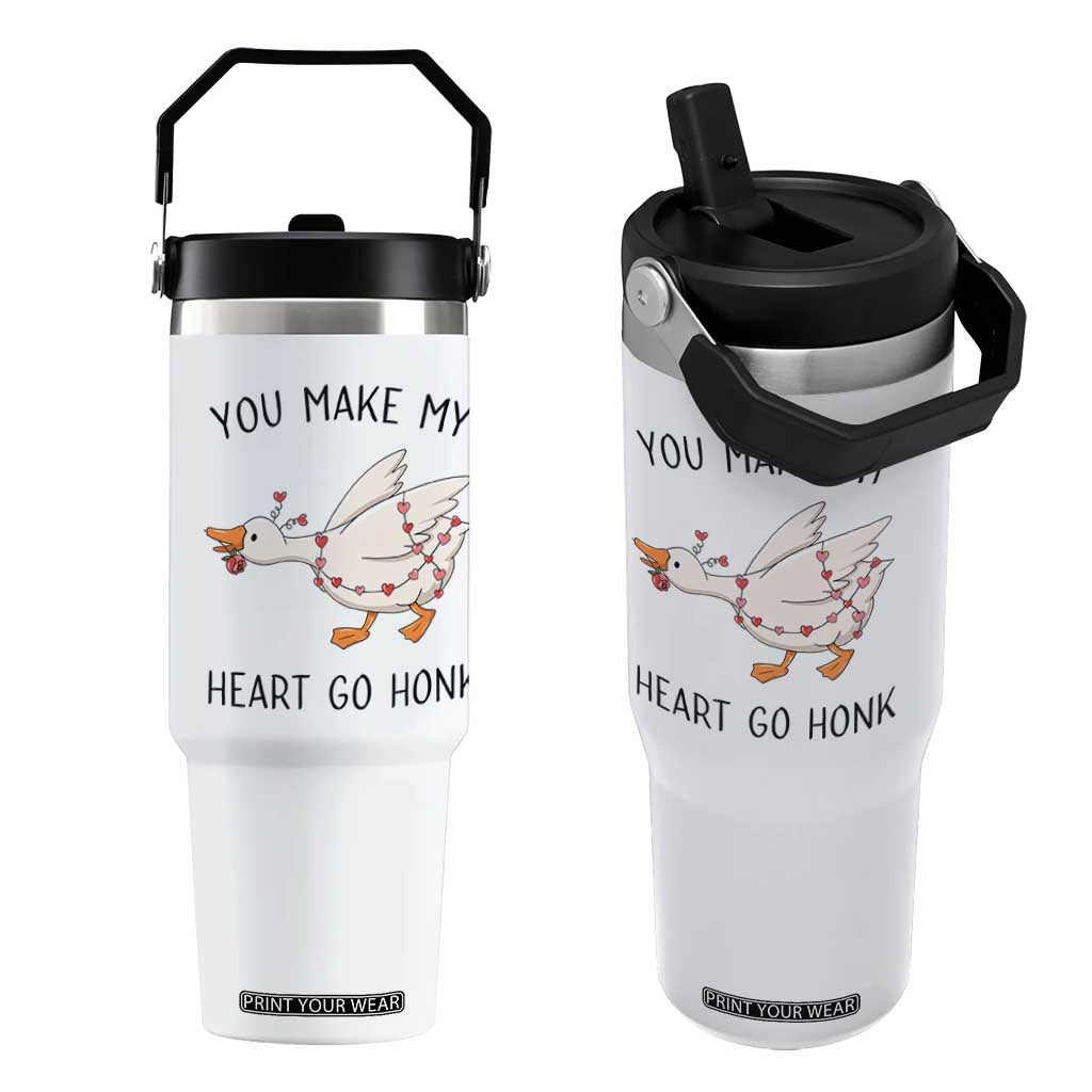 Funny Valentine Goose Flip Straw Tumbler You Make My Heart Go Honk Cute Romantic Gift TS02 One Size: 30 oz White Print Your Wear