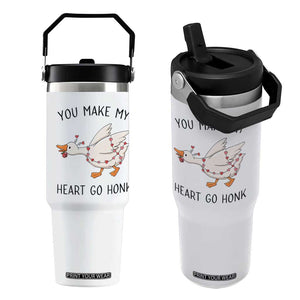 Funny Valentine Goose Flip Straw Tumbler You Make My Heart Go Honk Cute Romantic Gift TS02 One Size: 30 oz White Print Your Wear