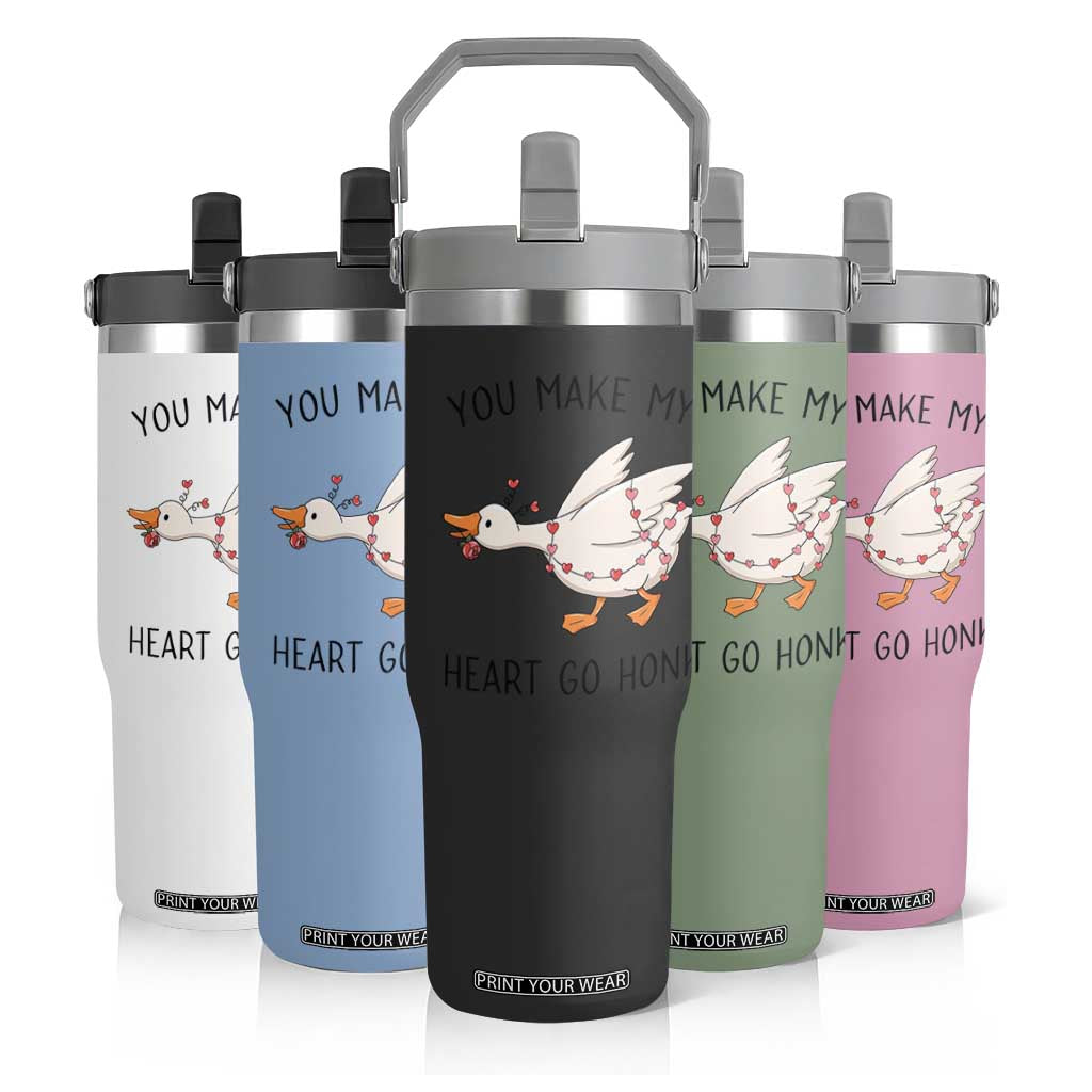 Funny Valentine Goose Flip Straw Tumbler You Make My Heart Go Honk Cute Romantic Gift TS02 Print Your Wear