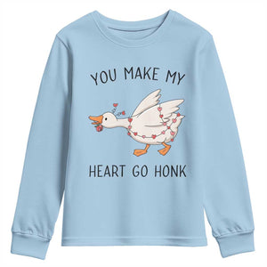 Funny Valentine Goose Youth Sweatshirt You Make My Heart Go Honk Cute Romantic Gift TS02 Light Blue Print Your Wear
