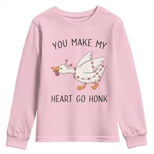 Funny Valentine Goose Youth Sweatshirt You Make My Heart Go Honk Cute Romantic Gift TS02 Light Pink Print Your Wear