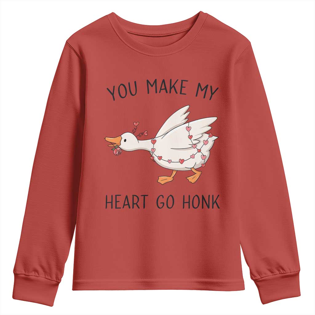 Funny Valentine Goose Youth Sweatshirt You Make My Heart Go Honk Cute Romantic Gift TS02 Red Print Your Wear