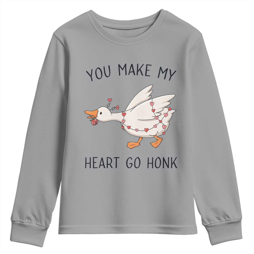 Funny Valentine Goose Youth Sweatshirt You Make My Heart Go Honk Cute Romantic Gift TS02 Sport Gray Print Your Wear