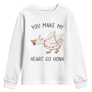 Funny Valentine Goose Youth Sweatshirt You Make My Heart Go Honk Cute Romantic Gift TS02 White Print Your Wear