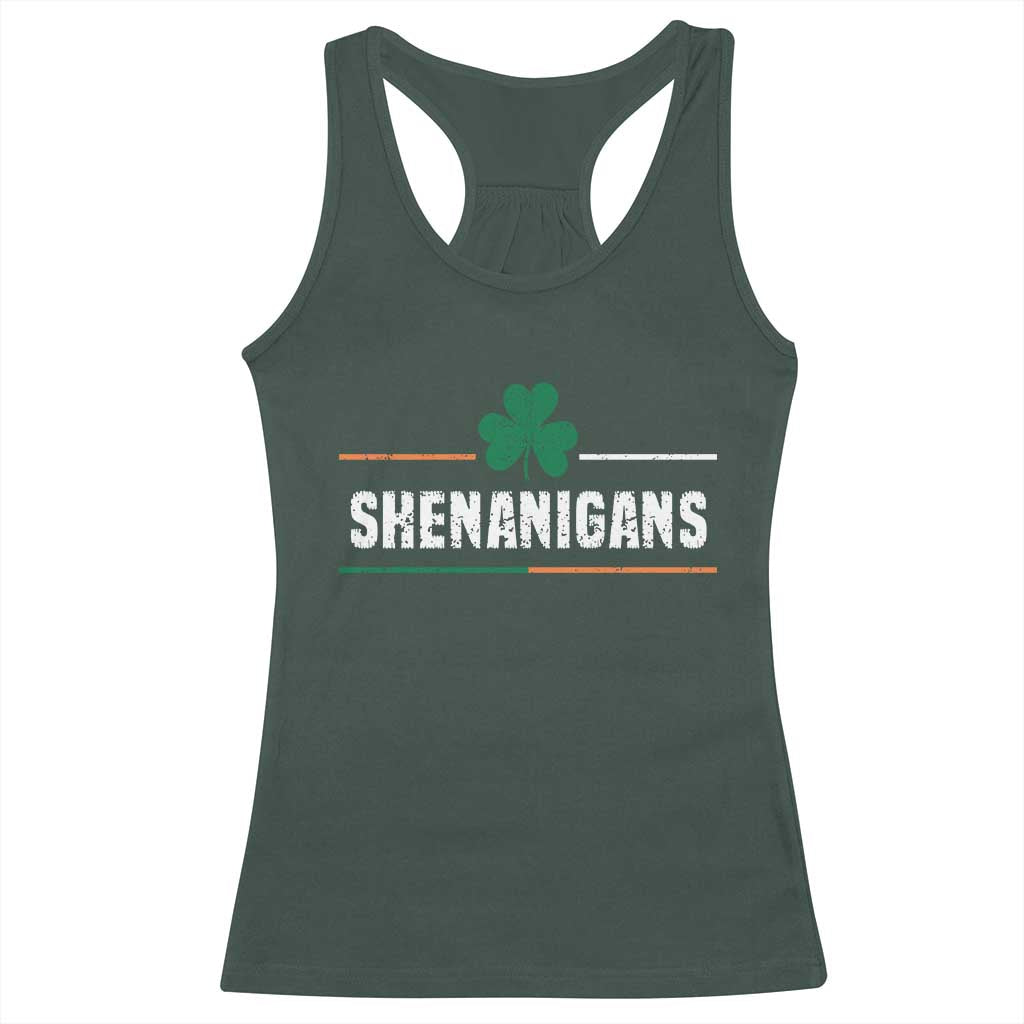 Funny St Patricks Day Matching Racerback Tank Top Shenanigans Irish Shamrock TS02 Dark Forest Green Print Your Wear