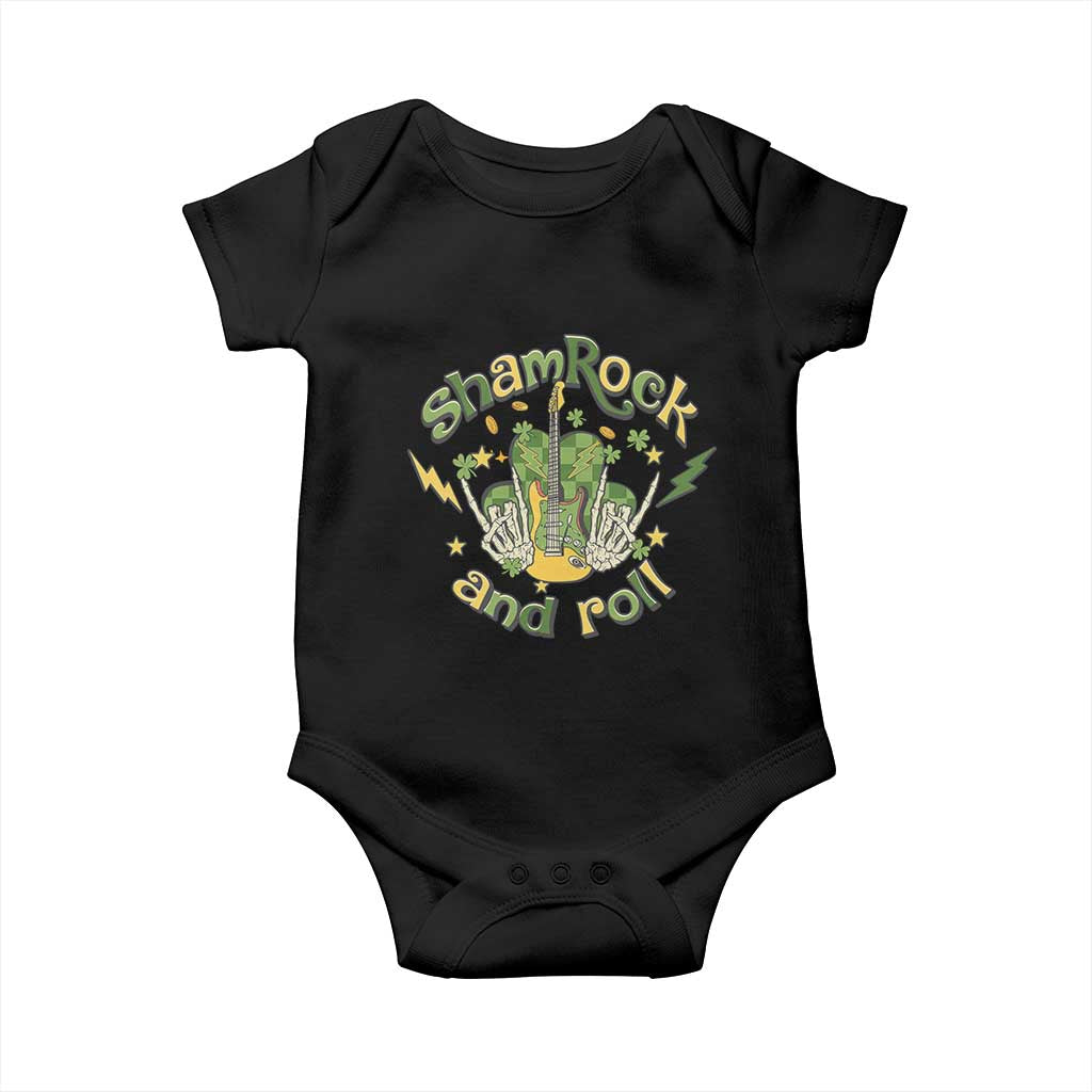 Funny St Patricks Day Baby Onesie Shamrock 'N Roll Irish Music Rocking Skeleton Hand with Guitar TS02 Black Print Your Wear