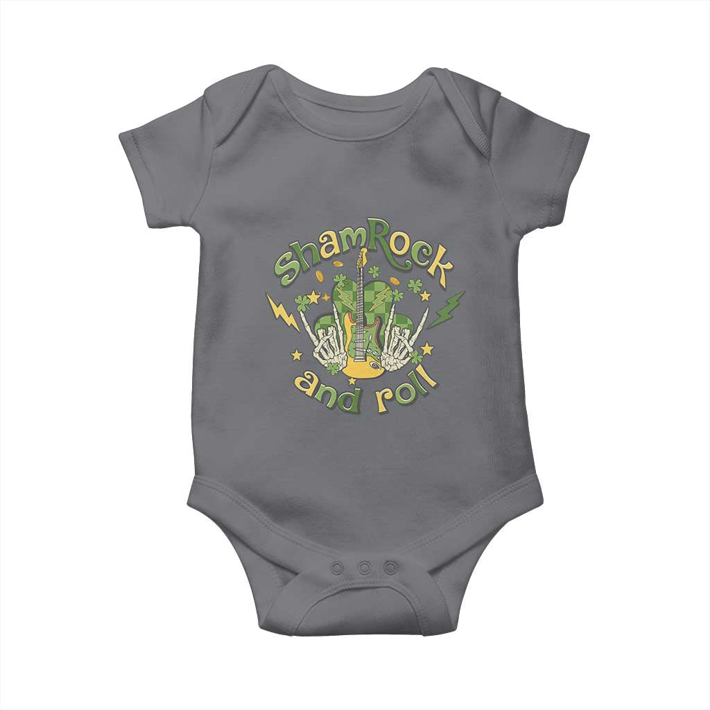 Funny St Patricks Day Baby Onesie Shamrock 'N Roll Irish Music Rocking Skeleton Hand with Guitar TS02 Charcoal Print Your Wear
