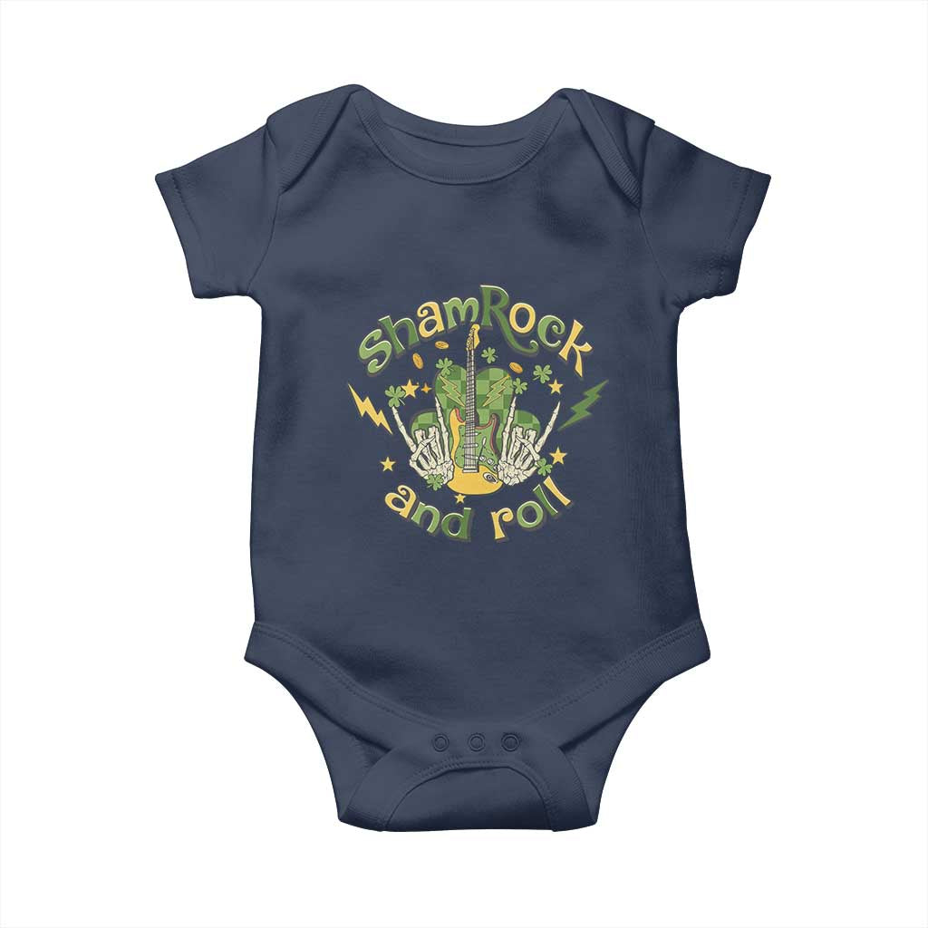 Funny St Patricks Day Baby Onesie Shamrock 'N Roll Irish Music Rocking Skeleton Hand with Guitar TS02 Navy Print Your Wear