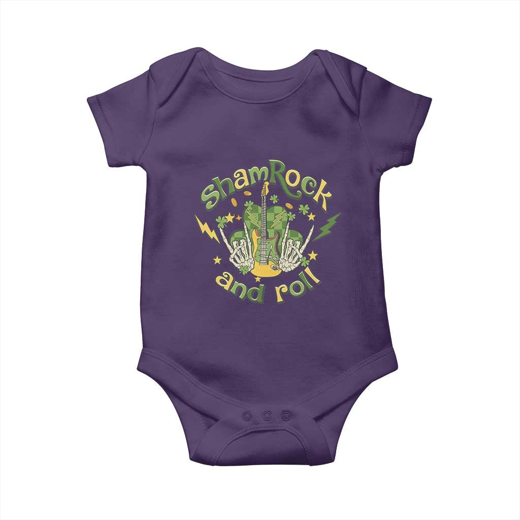 Funny St Patricks Day Baby Onesie Shamrock 'N Roll Irish Music Rocking Skeleton Hand with Guitar TS02 Purple Print Your Wear