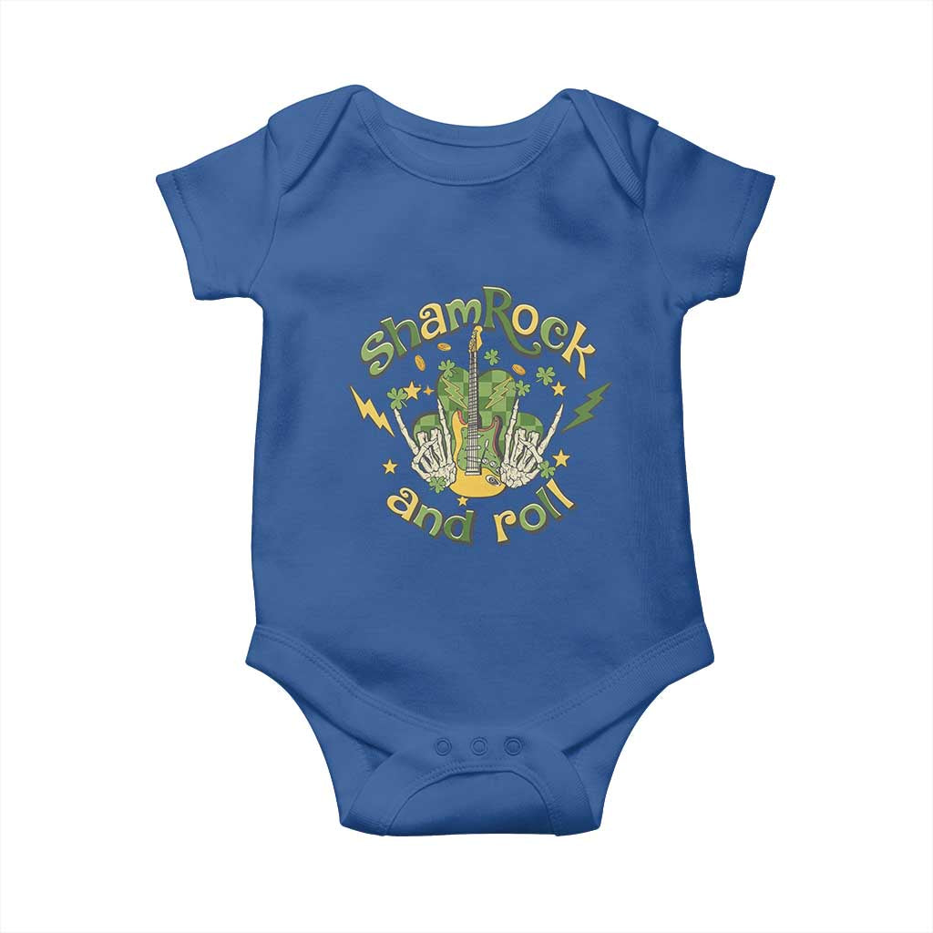 Funny St Patricks Day Baby Onesie Shamrock 'N Roll Irish Music Rocking Skeleton Hand with Guitar TS02 Royal Blue Print Your Wear