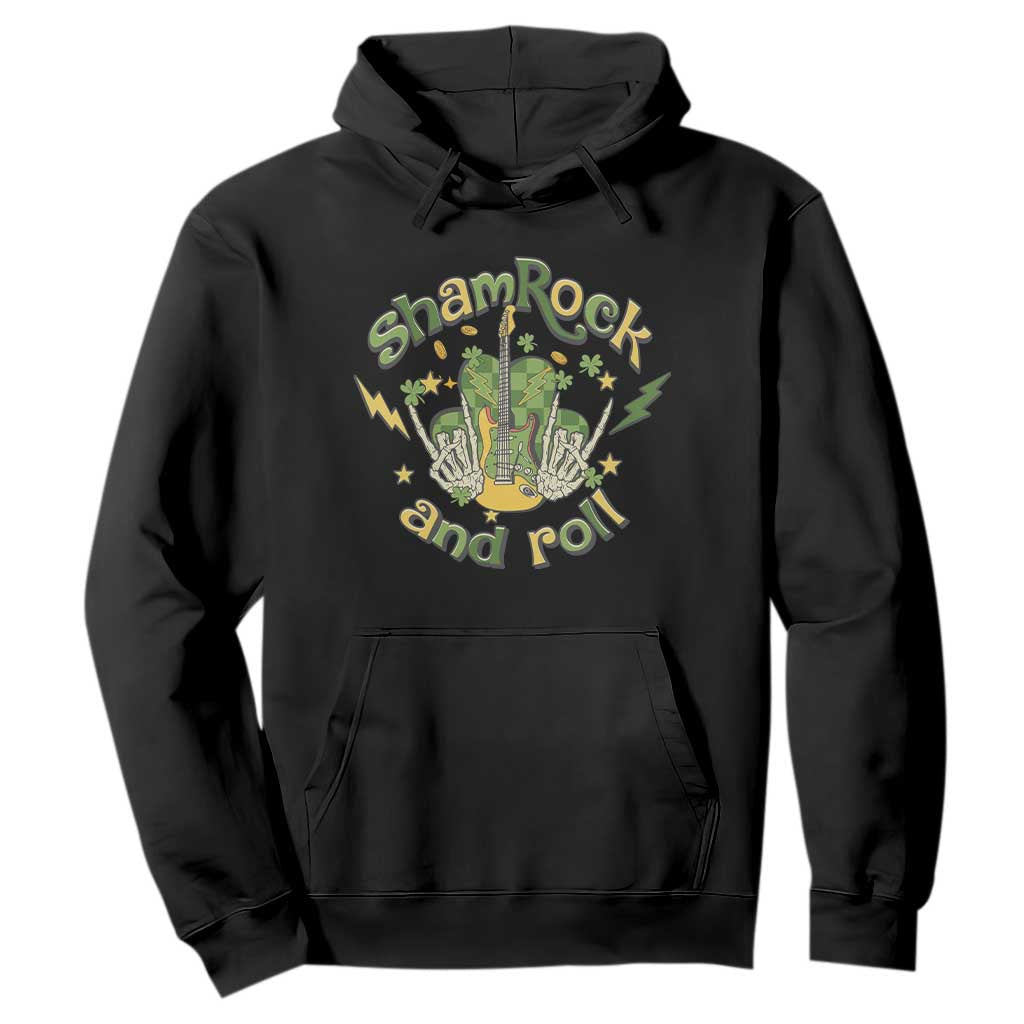 Funny St. Patricks Day Hoodie Shamrock 'N Roll Irish Music Rocking Skeleton Hand with Guitar TS02 Black Printyourwear