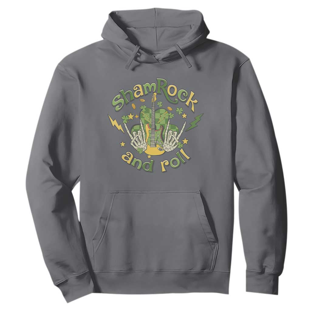 Funny St. Patricks Day Hoodie Shamrock 'N Roll Irish Music Rocking Skeleton Hand with Guitar TS02 Charcoal Printyourwear