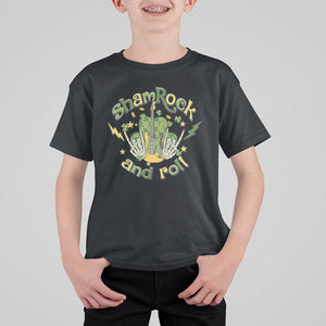 Funny St. Patricks Day T Shirt For Kid Shamrock 'N Roll Irish Music Rocking Skeleton Hand with Guitar TS02 Black Printyourwear