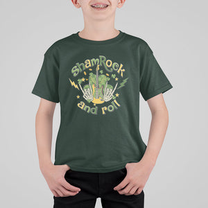 Funny St. Patricks Day T Shirt For Kid Shamrock 'N Roll Irish Music Rocking Skeleton Hand with Guitar TS02 Dark Forest Green Printyourwear