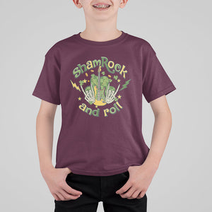 Funny St. Patricks Day T Shirt For Kid Shamrock 'N Roll Irish Music Rocking Skeleton Hand with Guitar TS02 Maroon Printyourwear