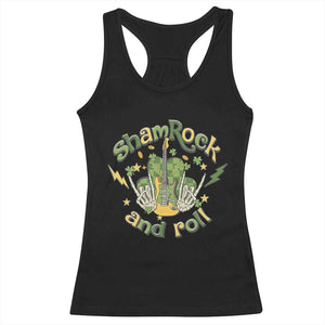 Funny St Patricks Day Racerback Tank Top Shamrock 'N Roll Irish Music Rocking Skeleton Hand with Guitar TS02 Black Print Your Wear