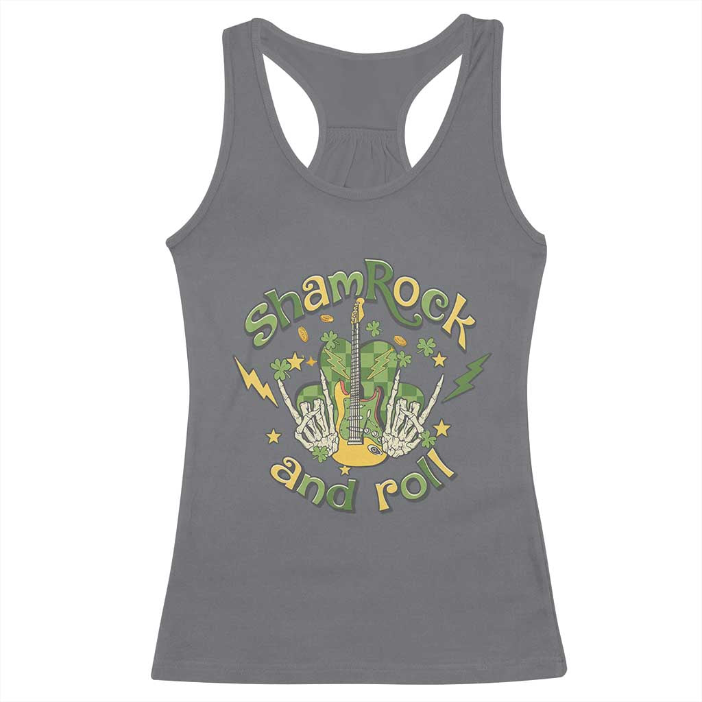 Funny St Patricks Day Racerback Tank Top Shamrock 'N Roll Irish Music Rocking Skeleton Hand with Guitar TS02 Charcoal Print Your Wear