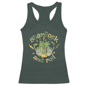 Funny St Patricks Day Racerback Tank Top Shamrock 'N Roll Irish Music Rocking Skeleton Hand with Guitar TS02 Dark Forest Green Print Your Wear