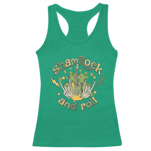 Funny St Patricks Day Racerback Tank Top Shamrock 'N Roll Irish Music Rocking Skeleton Hand with Guitar TS02 Irish Green Print Your Wear
