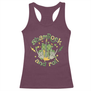 Funny St Patricks Day Racerback Tank Top Shamrock 'N Roll Irish Music Rocking Skeleton Hand with Guitar TS02 Maroon Print Your Wear