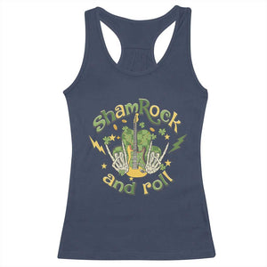 Funny St Patricks Day Racerback Tank Top Shamrock 'N Roll Irish Music Rocking Skeleton Hand with Guitar TS02 Navy Print Your Wear