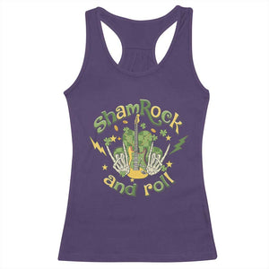 Funny St Patricks Day Racerback Tank Top Shamrock 'N Roll Irish Music Rocking Skeleton Hand with Guitar TS02 Purple Print Your Wear