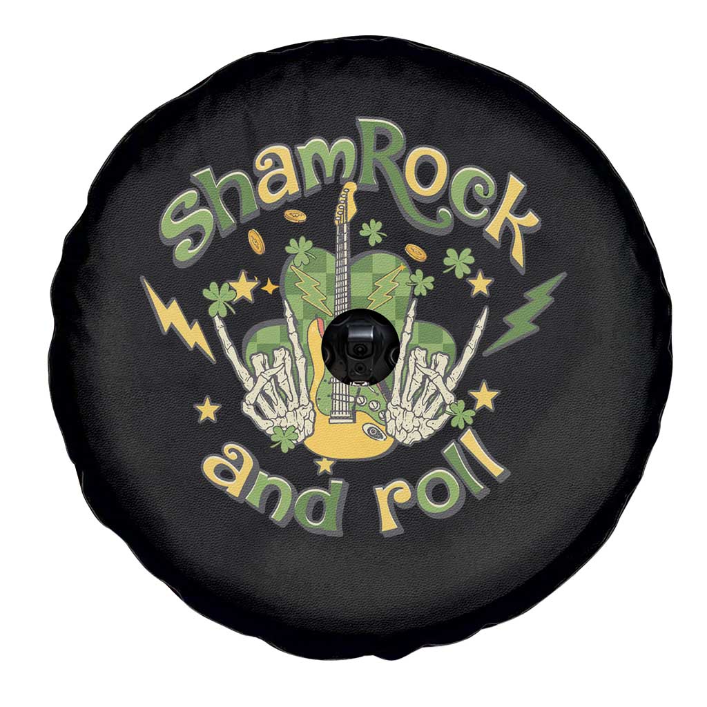 Funny St Patricks Day Spare Tire Cover Shamrock 'N Roll Irish Music Rocking Skeleton Hand with Guitar TS02 Print Your Wear
