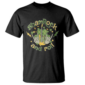 Funny St. Patricks Day T Shirt Shamrock 'N Roll Irish Music Rocking Skeleton Hand with Guitar TS02 Black Printyourwear