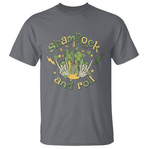 Funny St. Patricks Day T Shirt Shamrock 'N Roll Irish Music Rocking Skeleton Hand with Guitar TS02 Charcoal Printyourwear