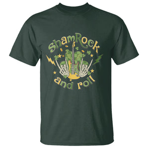 Funny St. Patricks Day T Shirt Shamrock 'N Roll Irish Music Rocking Skeleton Hand with Guitar TS02 Dark Forest Green Printyourwear