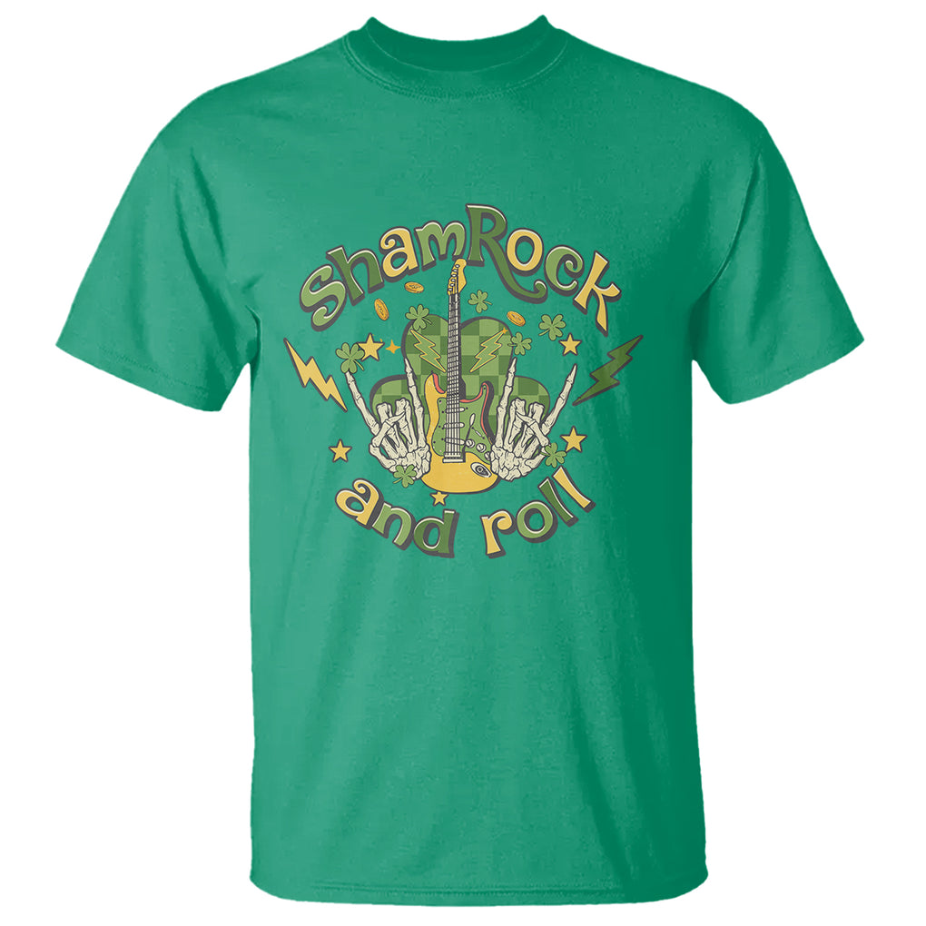 Funny St. Patricks Day T Shirt Shamrock 'N Roll Irish Music Rocking Skeleton Hand with Guitar TS02 Irish Green Printyourwear