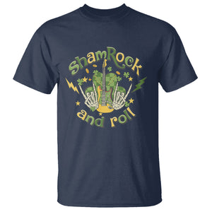 Funny St. Patricks Day T Shirt Shamrock 'N Roll Irish Music Rocking Skeleton Hand with Guitar TS02 Navy Printyourwear