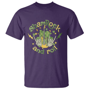 Funny St. Patricks Day T Shirt Shamrock 'N Roll Irish Music Rocking Skeleton Hand with Guitar TS02 Purple Printyourwear