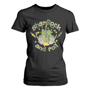 Funny St Patricks Day T Shirt For Women Shamrock 'N Roll Irish Music Rocking Skeleton Hand with Guitar TS02 Black Print Your Wear