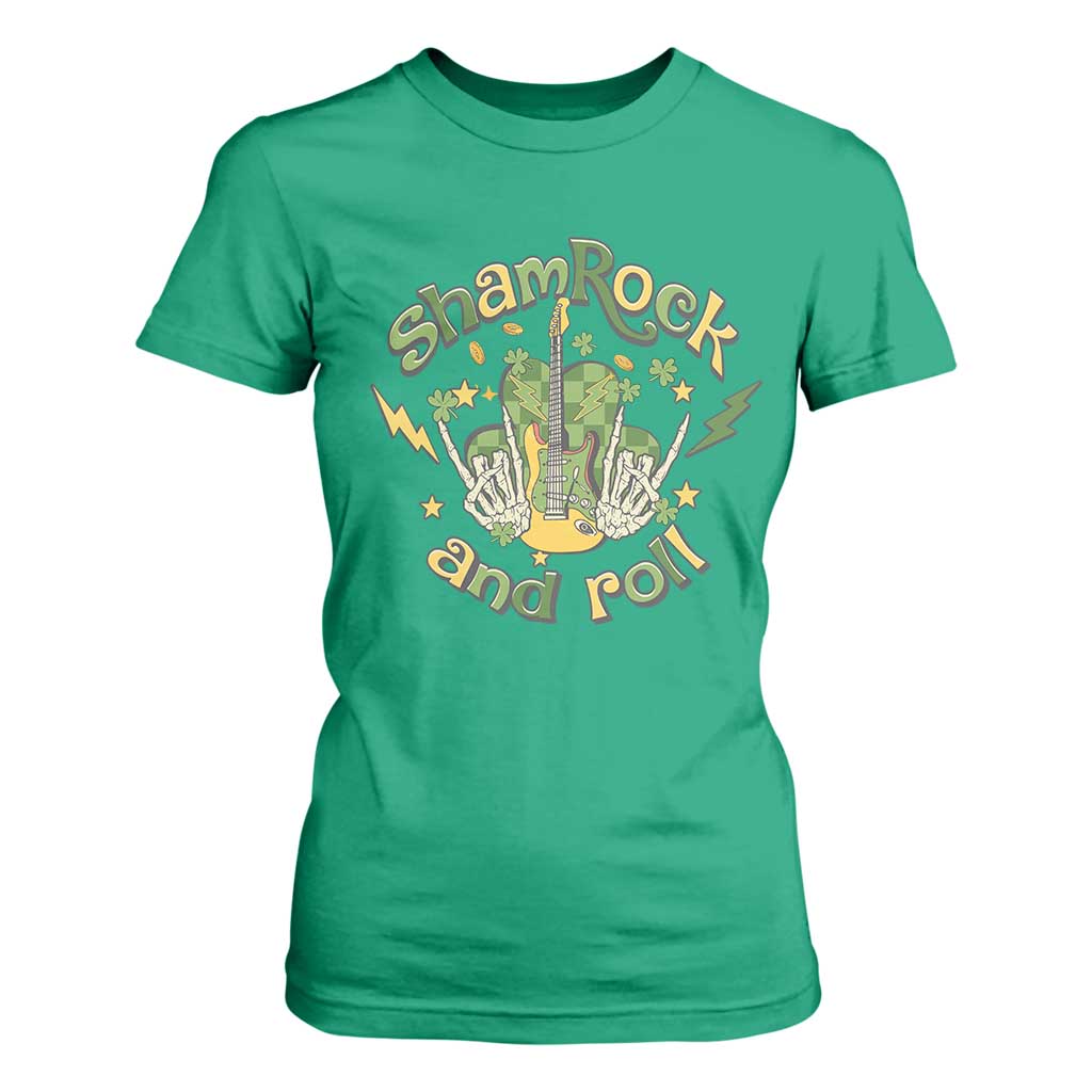 Funny St Patricks Day T Shirt For Women Shamrock 'N Roll Irish Music Rocking Skeleton Hand with Guitar TS02 Irish Green Print Your Wear