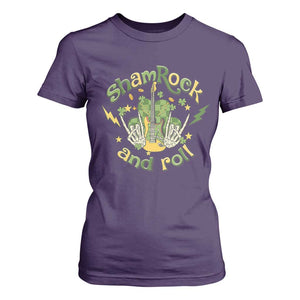 Funny St Patricks Day T Shirt For Women Shamrock 'N Roll Irish Music Rocking Skeleton Hand with Guitar TS02 Purple Print Your Wear