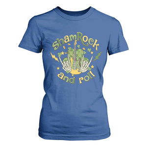 Funny St Patricks Day T Shirt For Women Shamrock 'N Roll Irish Music Rocking Skeleton Hand with Guitar TS02 Royal Blue Print Your Wear