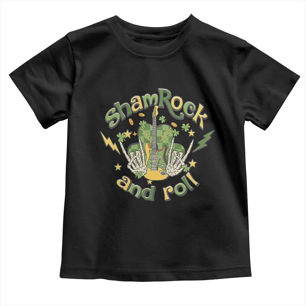 Funny St Patricks Day Toddler T Shirt Shamrock 'N Roll Irish Music Rocking Skeleton Hand with Guitar TS02 Black Print Your Wear
