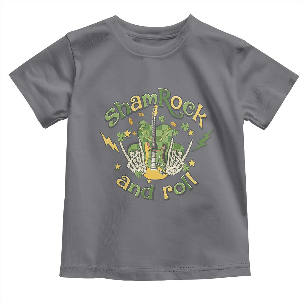 Funny St Patricks Day Toddler T Shirt Shamrock 'N Roll Irish Music Rocking Skeleton Hand with Guitar TS02 Charcoal Print Your Wear