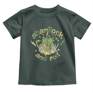Funny St Patricks Day Toddler T Shirt Shamrock 'N Roll Irish Music Rocking Skeleton Hand with Guitar TS02 Dark Forest Green Print Your Wear